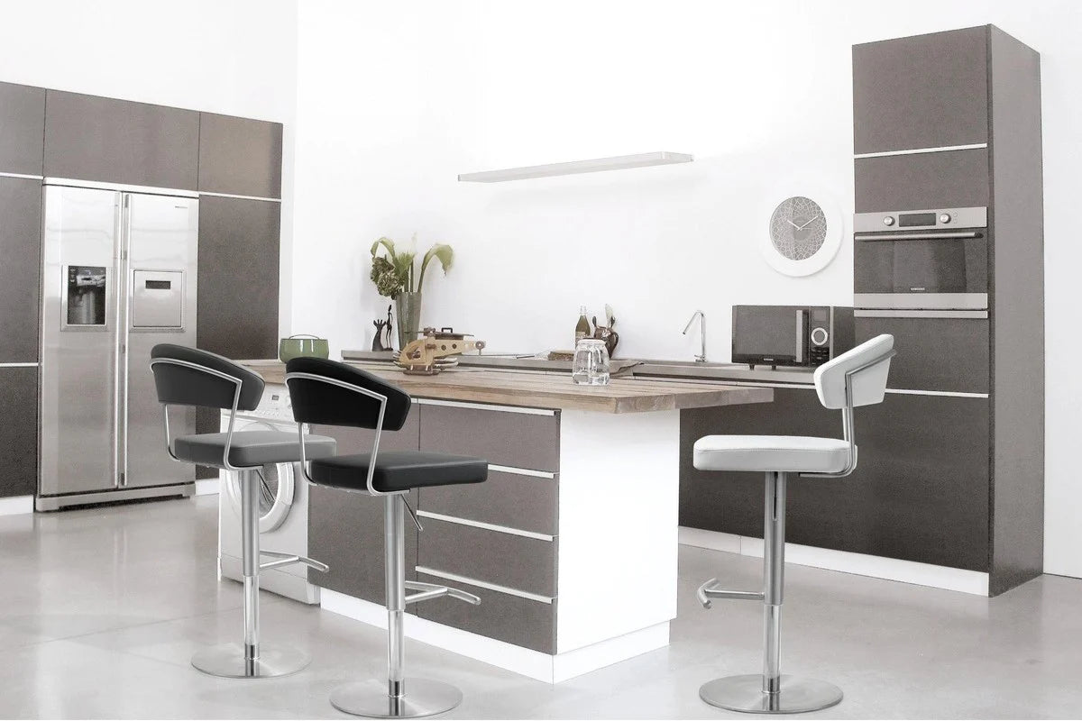 Tabouret de bar Cosmo Light Grey Performance en cuir végétalien et acier inoxydable