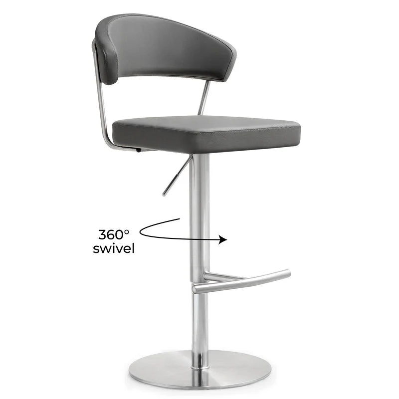 Tabouret de bar Cosmo Light Grey Performance en cuir végétalien et acier inoxydable