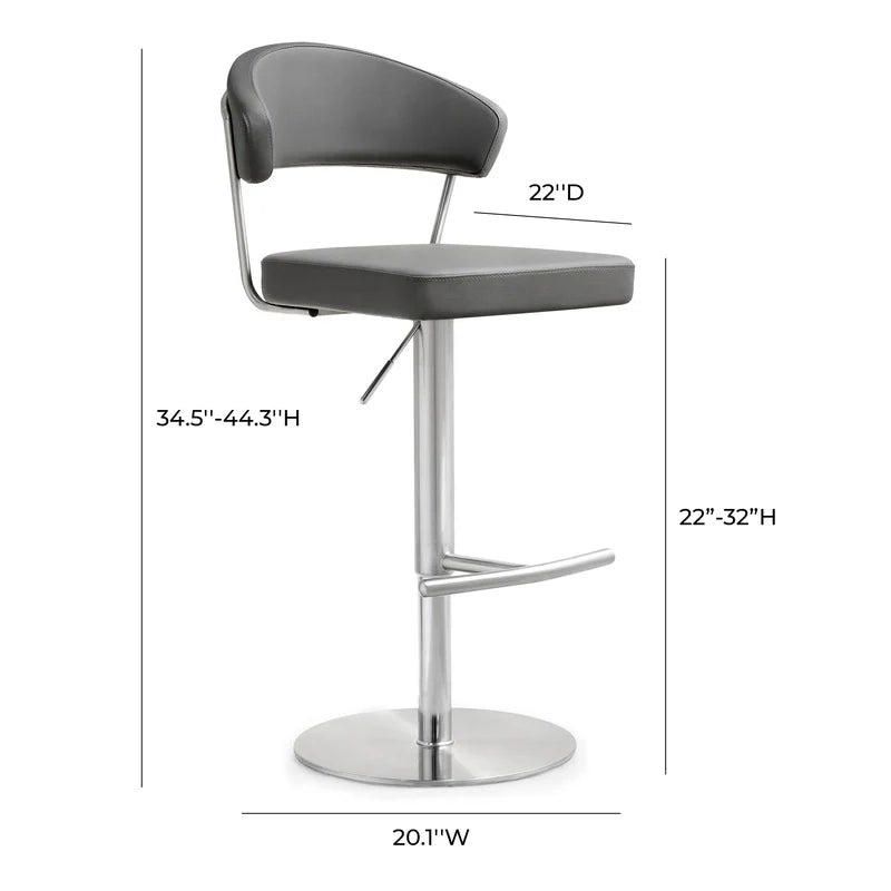 Tabouret de bar Cosmo Light Grey Performance en cuir végétalien et acier inoxydable