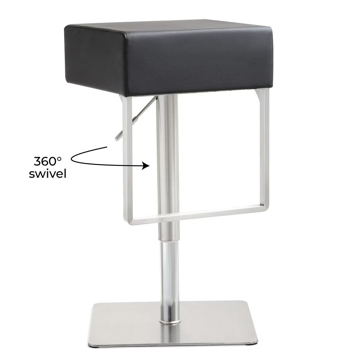 Seville Black Performance Vegan Leather and Stainless Steel Adjustable Barstool