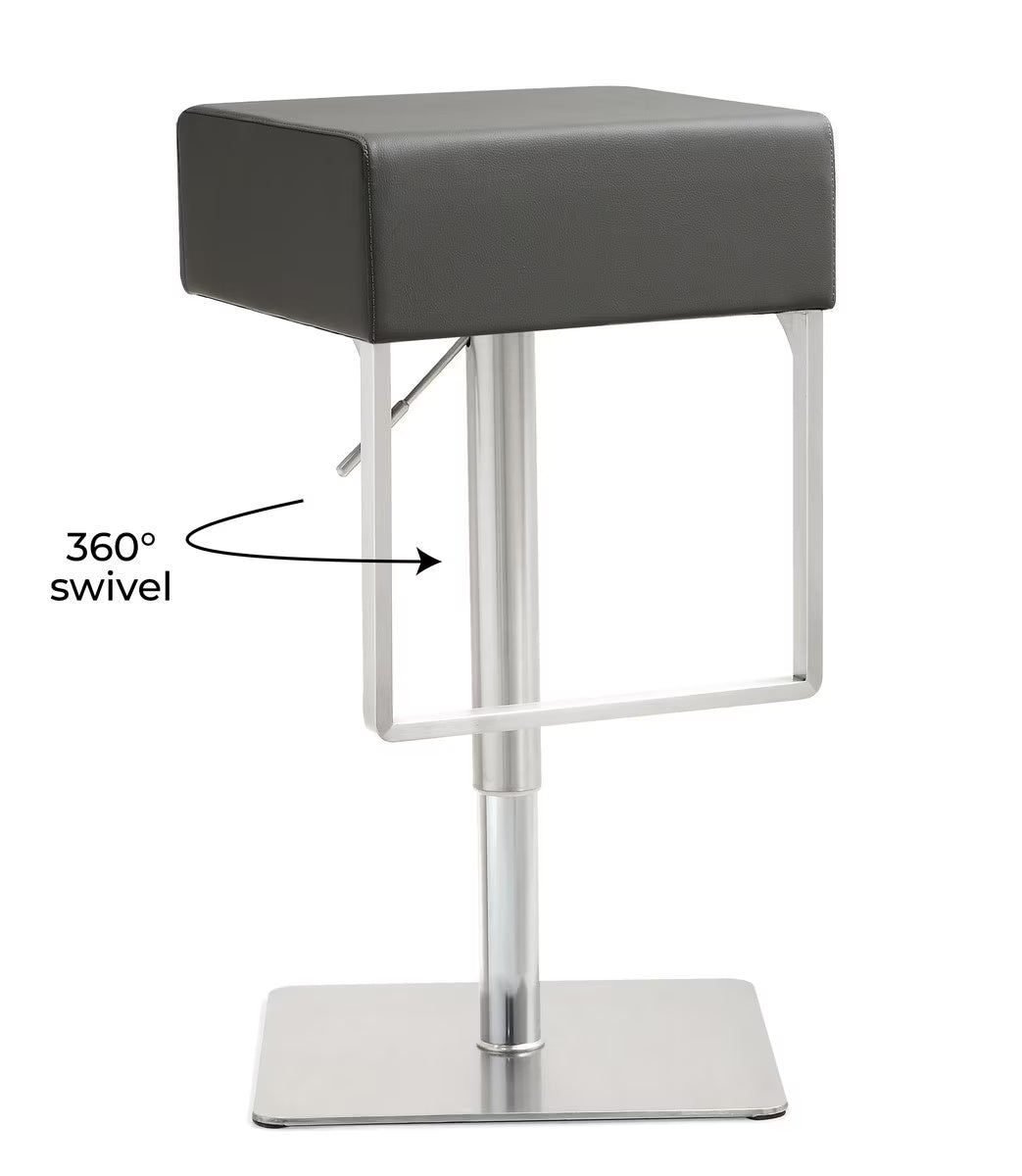 Seville Grey Performance Vegan Leather and Stainless Steel Adjustable Barstool