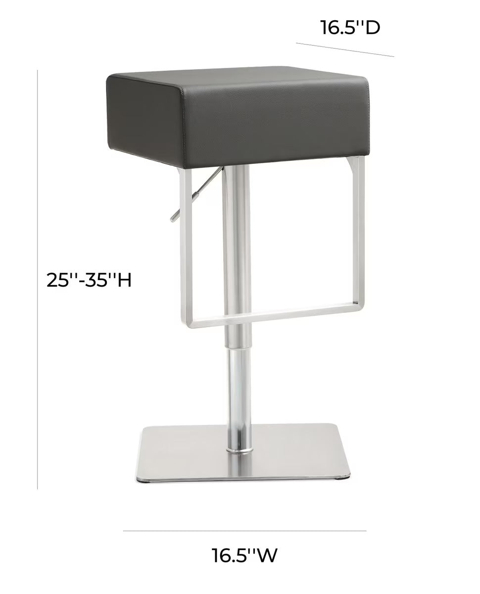 Seville Grey Performance Vegan Leather and Stainless Steel Adjustable Barstool