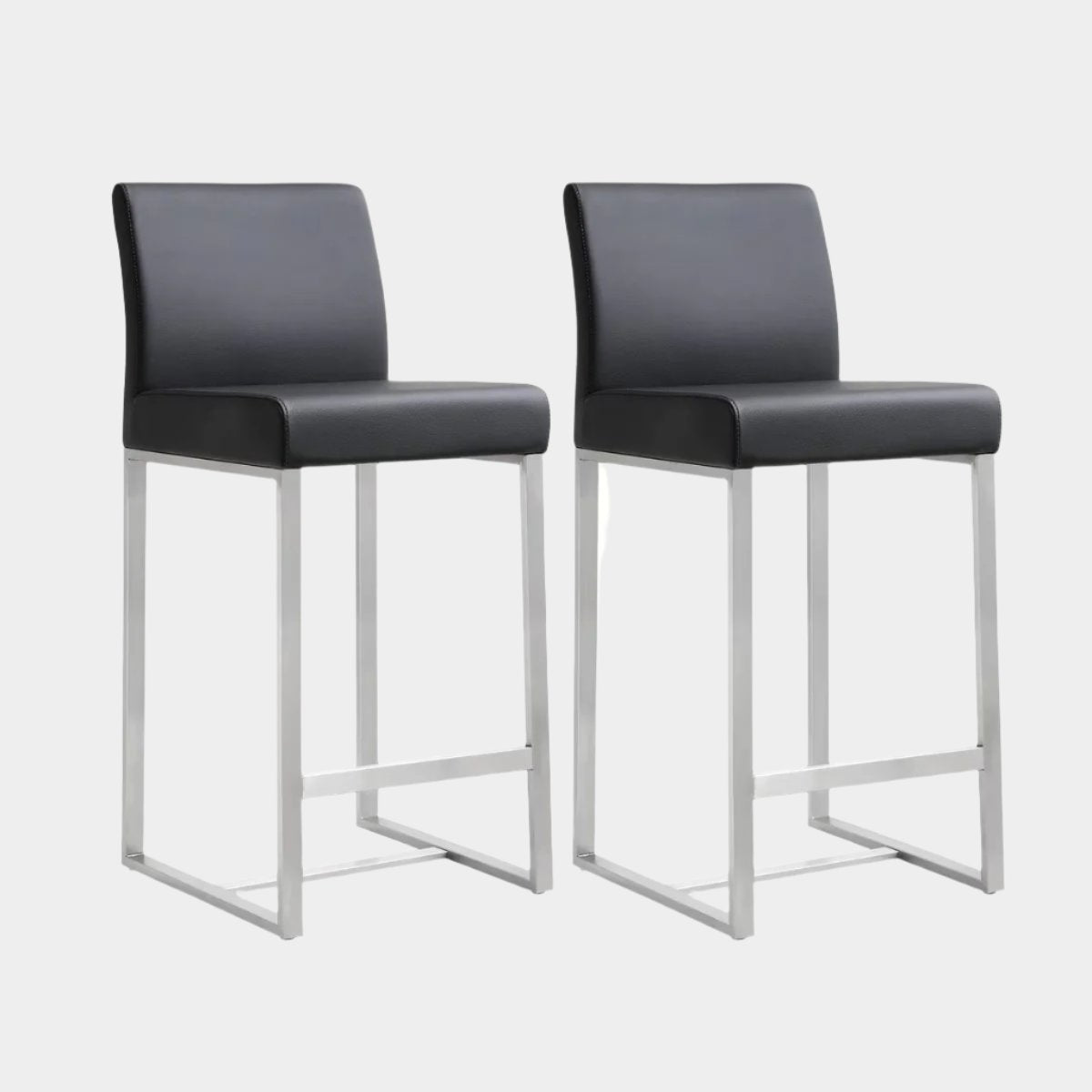 Denmark Black Performance Vegan Leather and Stainless Steel Counter Stool - Set of 2