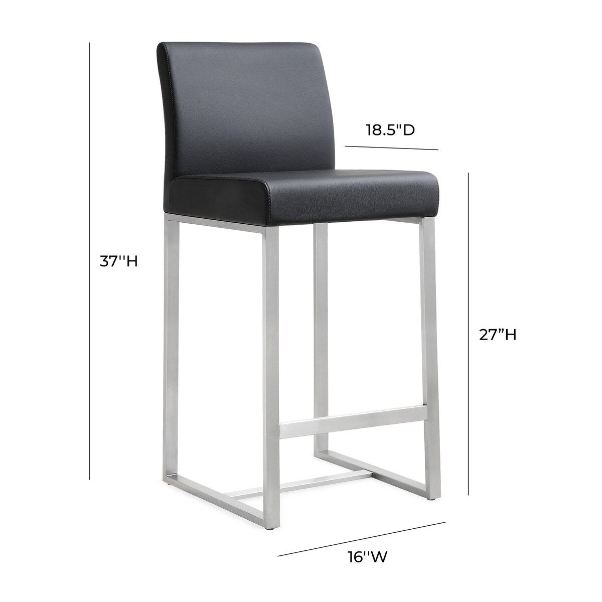 Denmark Black Performance Vegan Leather and Stainless Steel Counter Stool - Set of 2