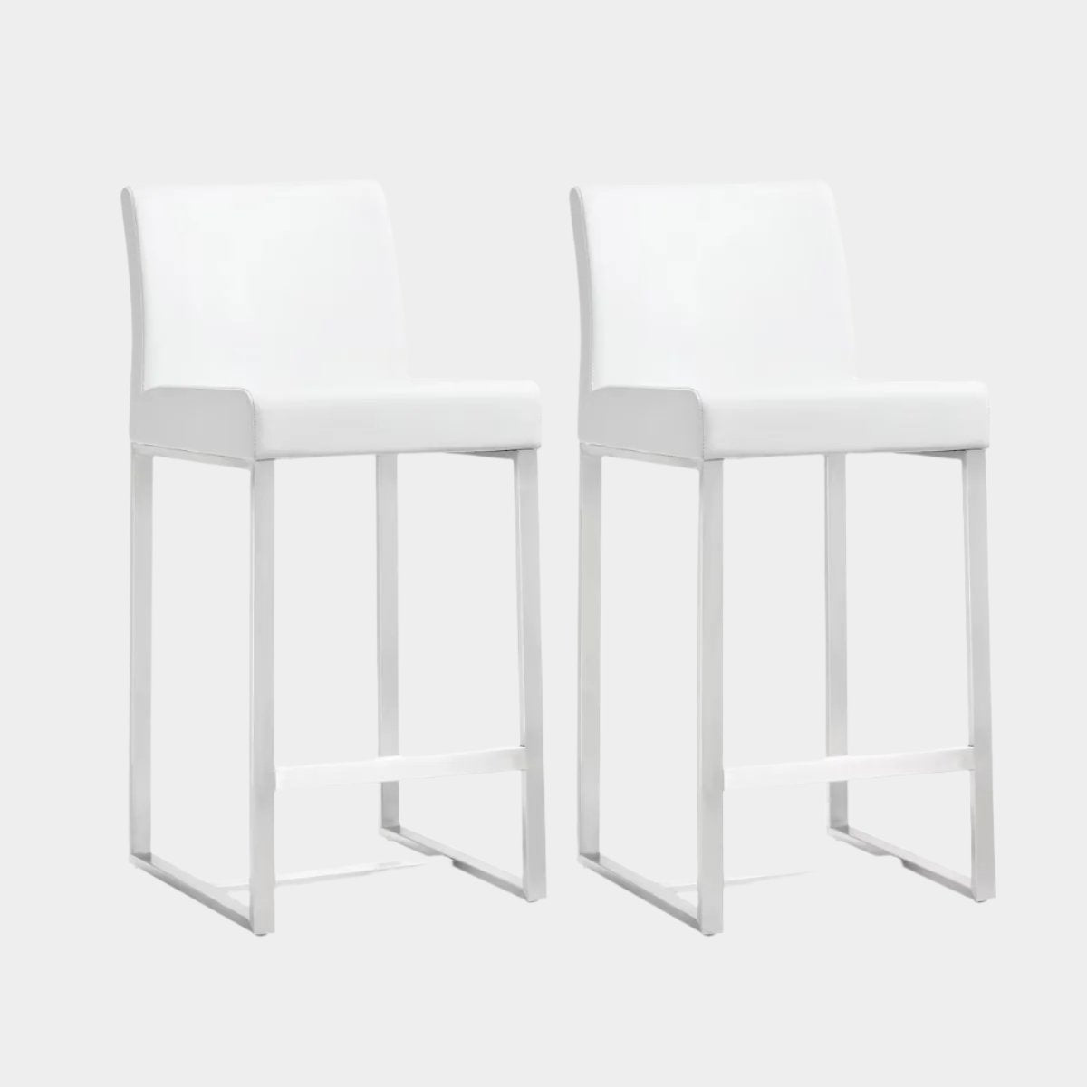 Denmark White Performance Vegan Leather and Stainless Steel Counter Stool - Set of 2