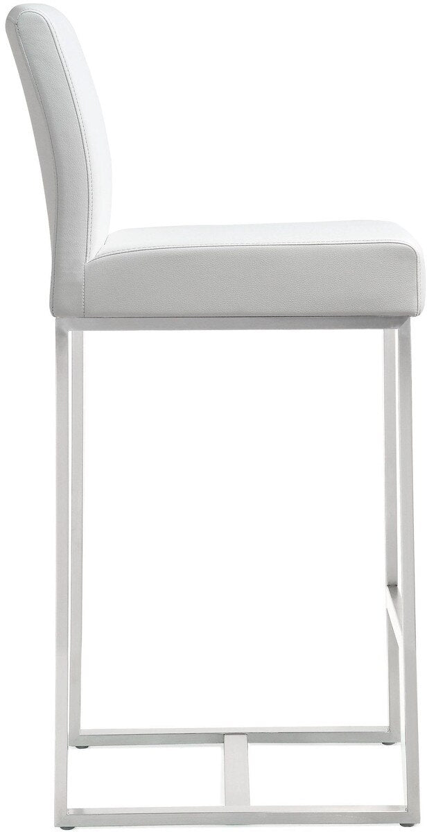 Denmark White Performance Vegan Leather and Stainless Steel Counter Stool - Set of 2