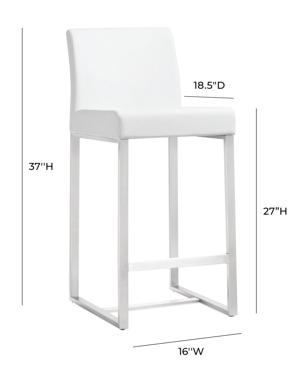 Denmark White Performance Vegan Leather and Stainless Steel Counter Stool - Set of 2