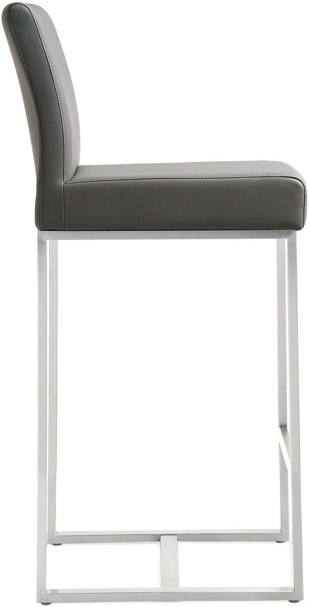 Denmark Grey Performance Vegan Leather and Stainless Steel Counter Stool - Set of 2