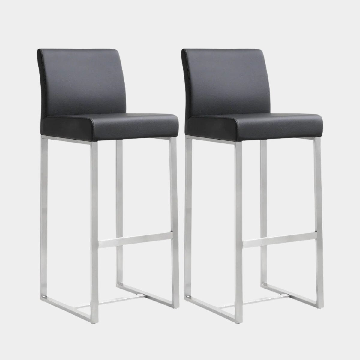 Denmark Black Performance Vegan Leather and Stainless Steel Barstool - Set of 2