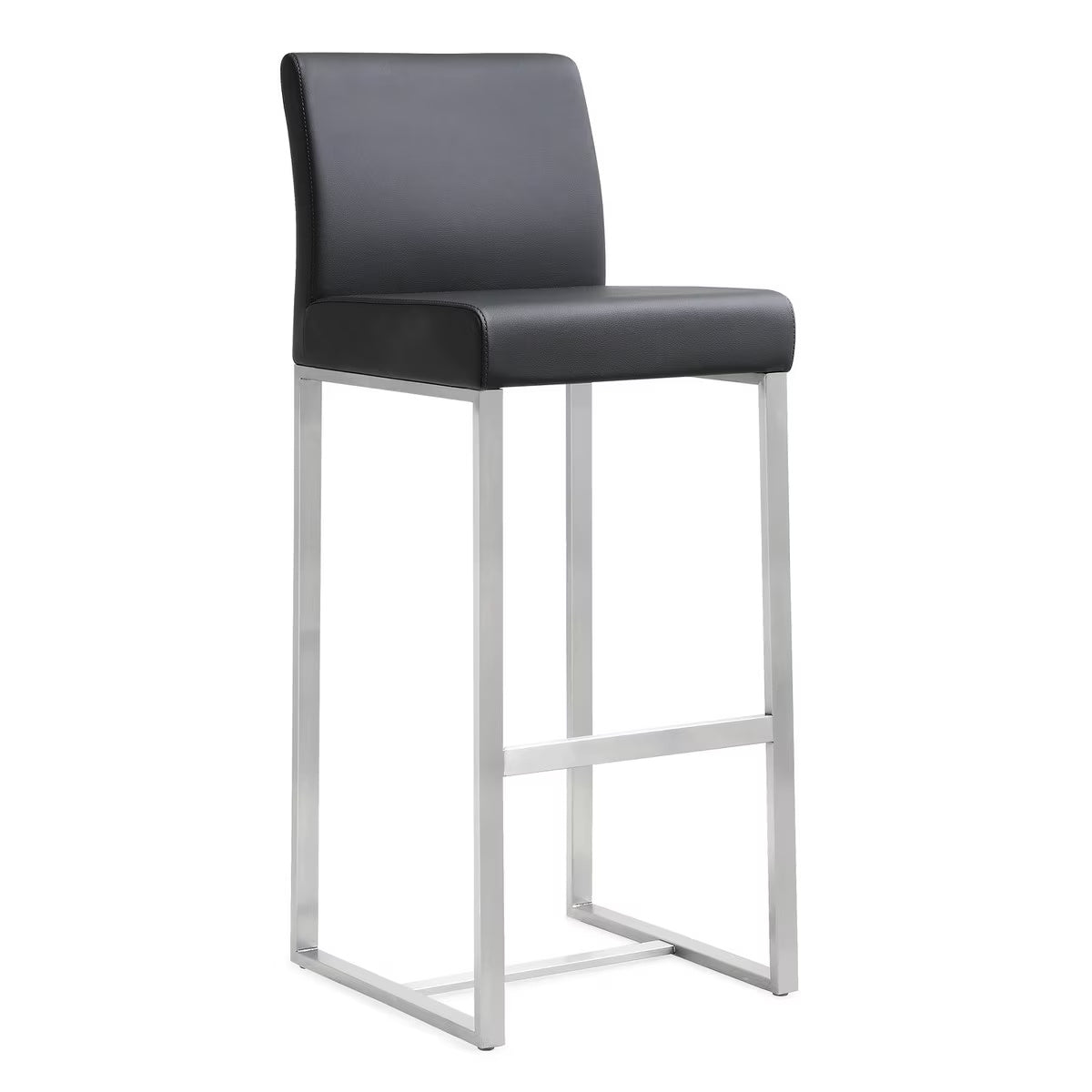 Denmark Black Performance Vegan Leather and Stainless Steel Barstool - Set of 2