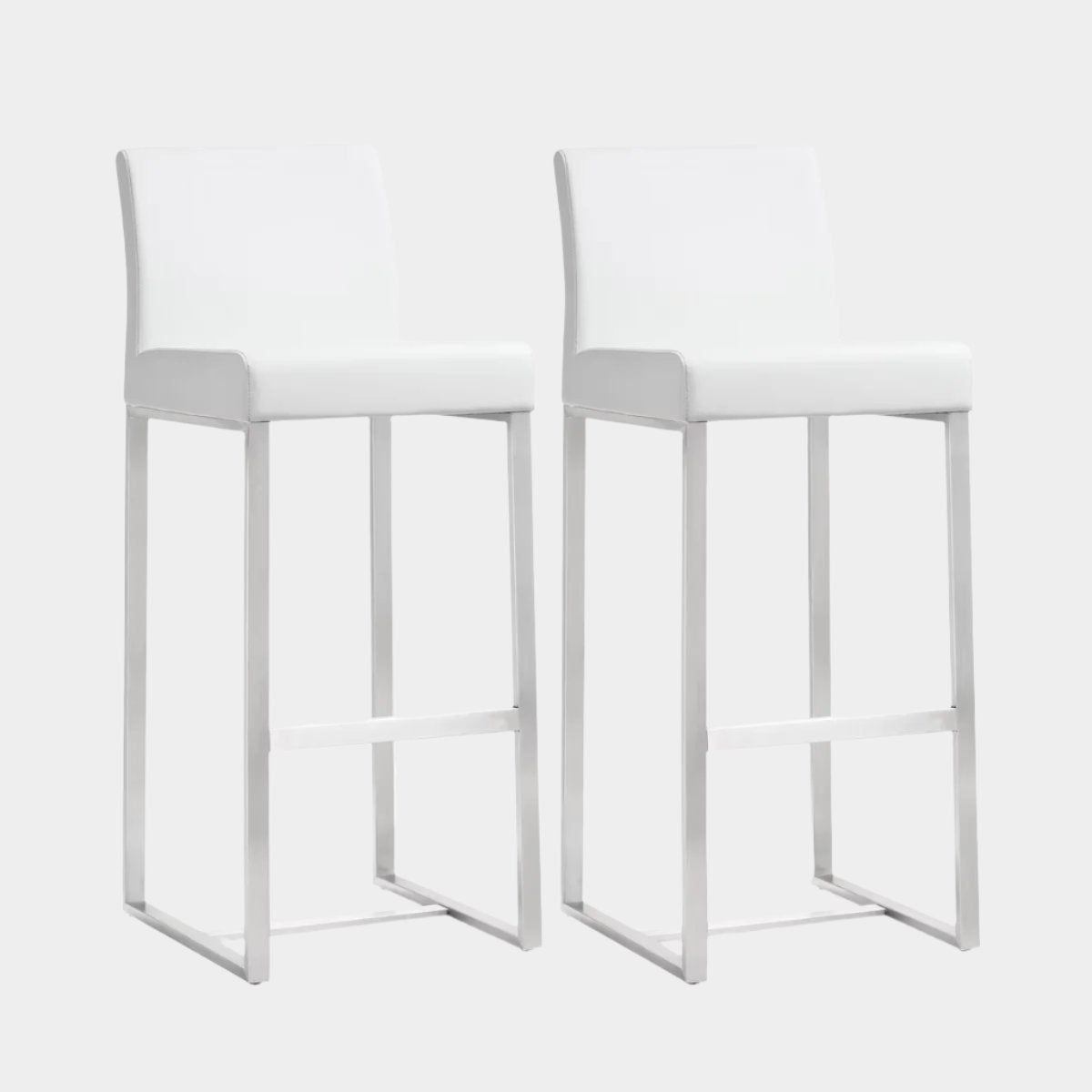 Denmark White Performance Vegan Leather and Stainless Steel Barstool - Set of 2