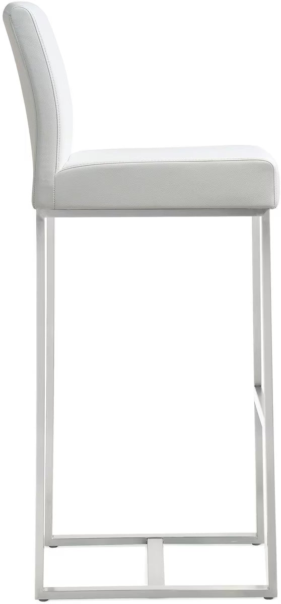 Denmark White Performance Vegan Leather and Stainless Steel Barstool - Set of 2