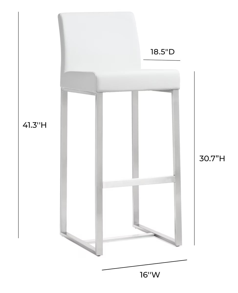 Denmark White Performance Vegan Leather and Stainless Steel Barstool - Set of 2