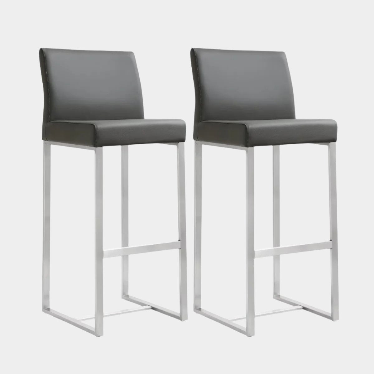 Denmark Grey Performance Vegan Leather and Stainless Steel Barstool - Set of 2