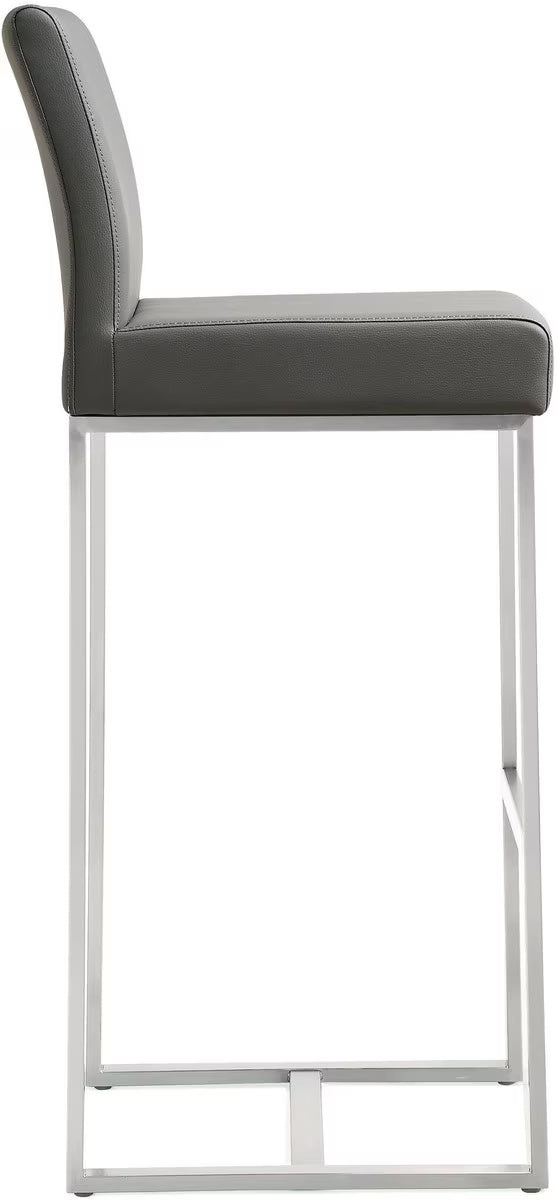 Denmark Grey Performance Vegan Leather and Stainless Steel Barstool - Set of 2