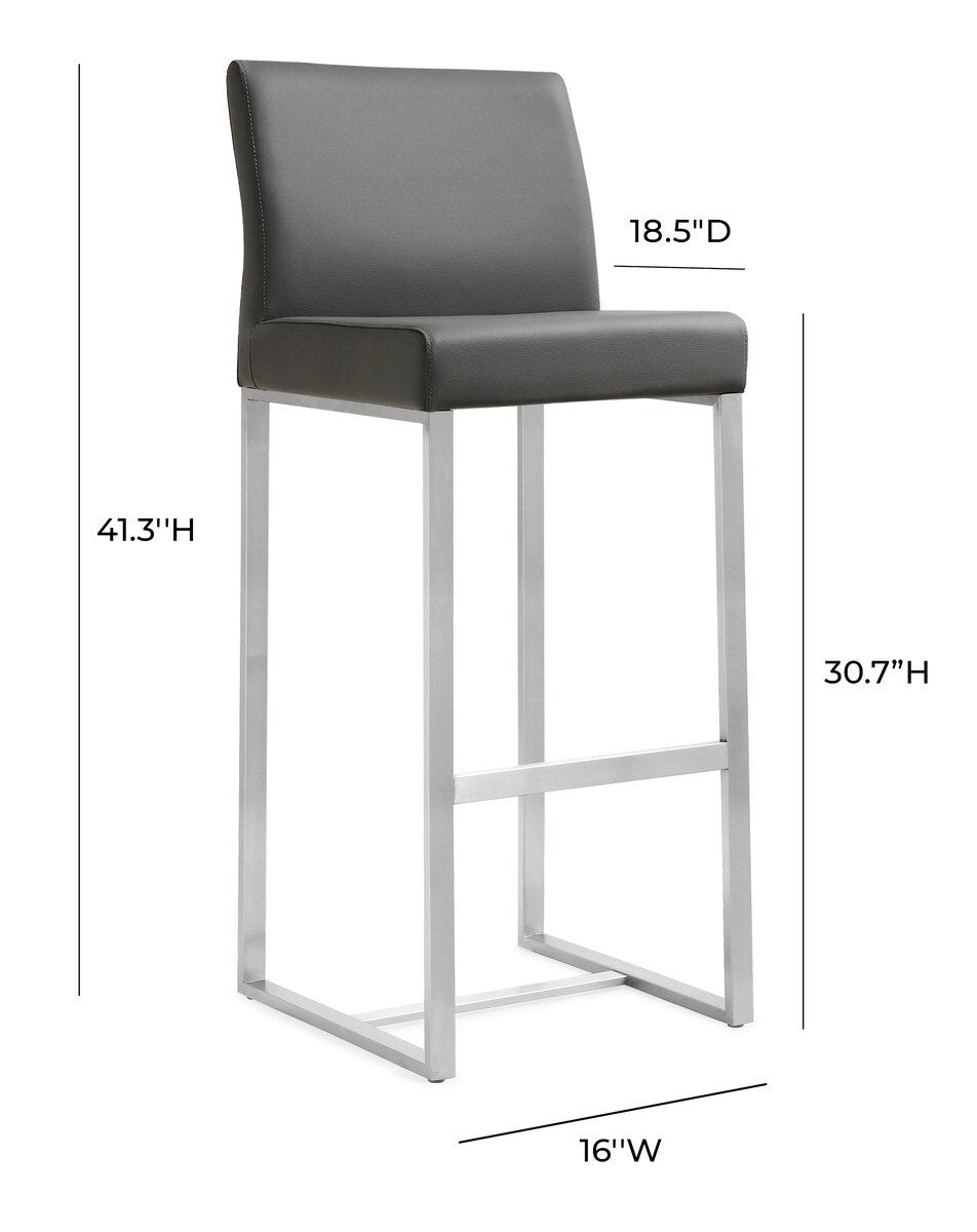 Denmark Grey Performance Vegan Leather and Stainless Steel Barstool - Set of 2