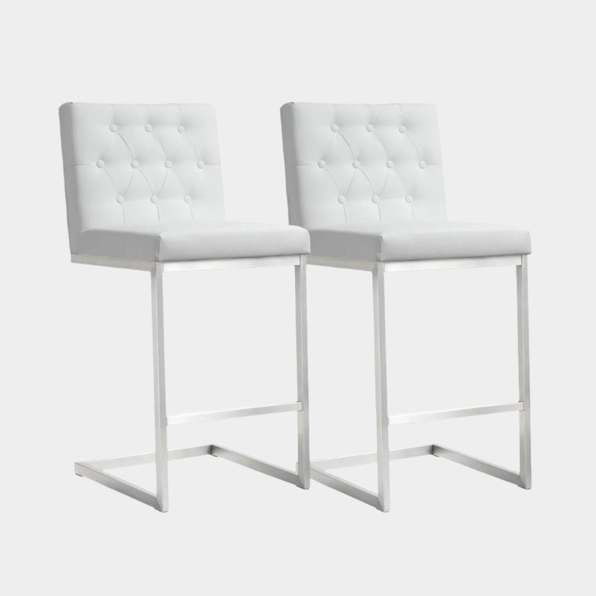 Helsinki White Performance Vegan Leather and Stainless Steel Counter Stool - Set of 2