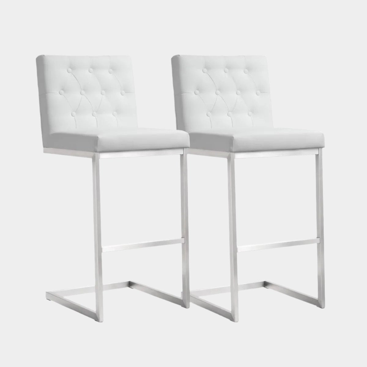 Helsinki White Performance Vegan Leather and Stainless Steel Barstool - Set of 2