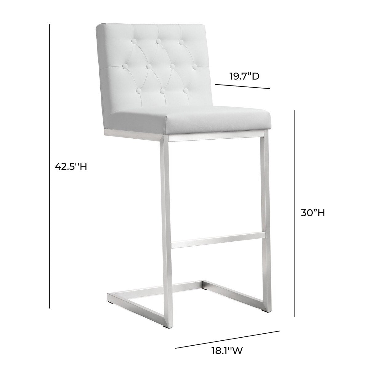 Helsinki White Performance Vegan Leather and Stainless Steel Barstool - Set of 2