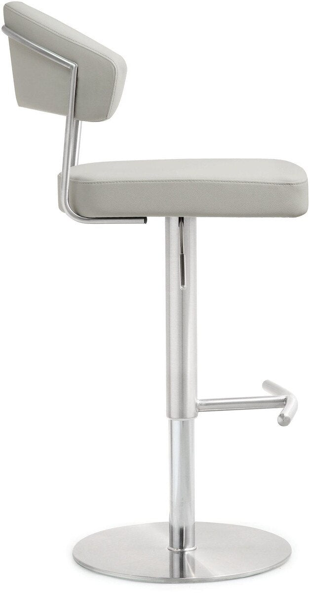 Cosmo Light Grey Performance Vegan Leather and Stainless Steel Barstool