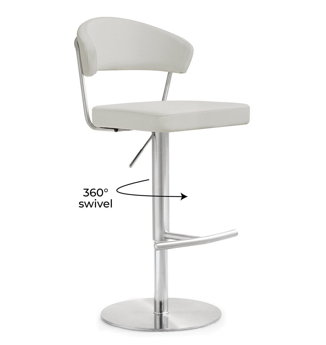 Cosmo Light Grey Performance Vegan Leather and Stainless Steel Barstool