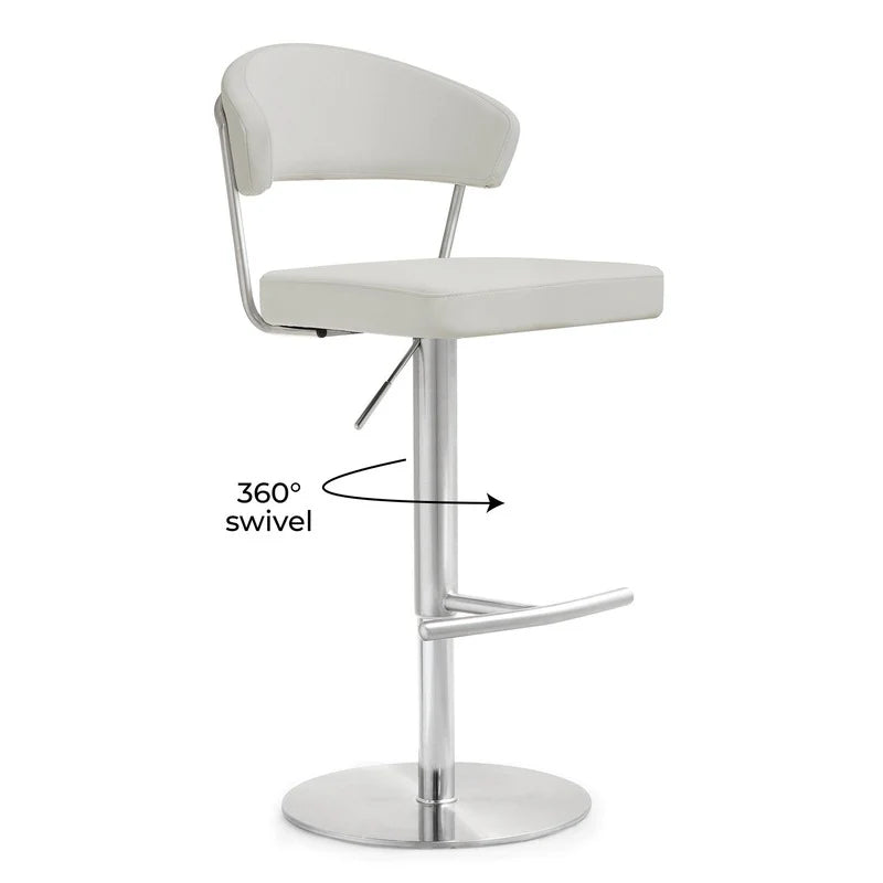 Tabouret de bar Cosmo Light Grey Performance en cuir végétalien et acier inoxydable