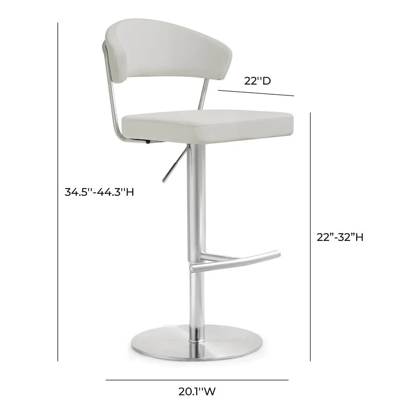Tabouret de bar Cosmo Light Grey Performance en cuir végétalien et acier inoxydable
