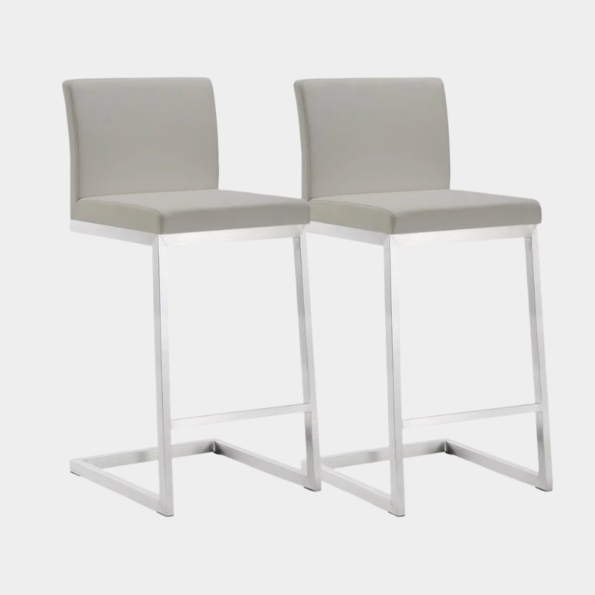 Parma Light Grey Performance Vegan Leather and Stainless Steel Counter Stool - Set of 2