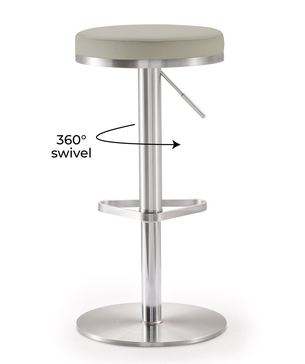 Fano Light Grey Performance Vegan Leather and Stainless Steel Barstool