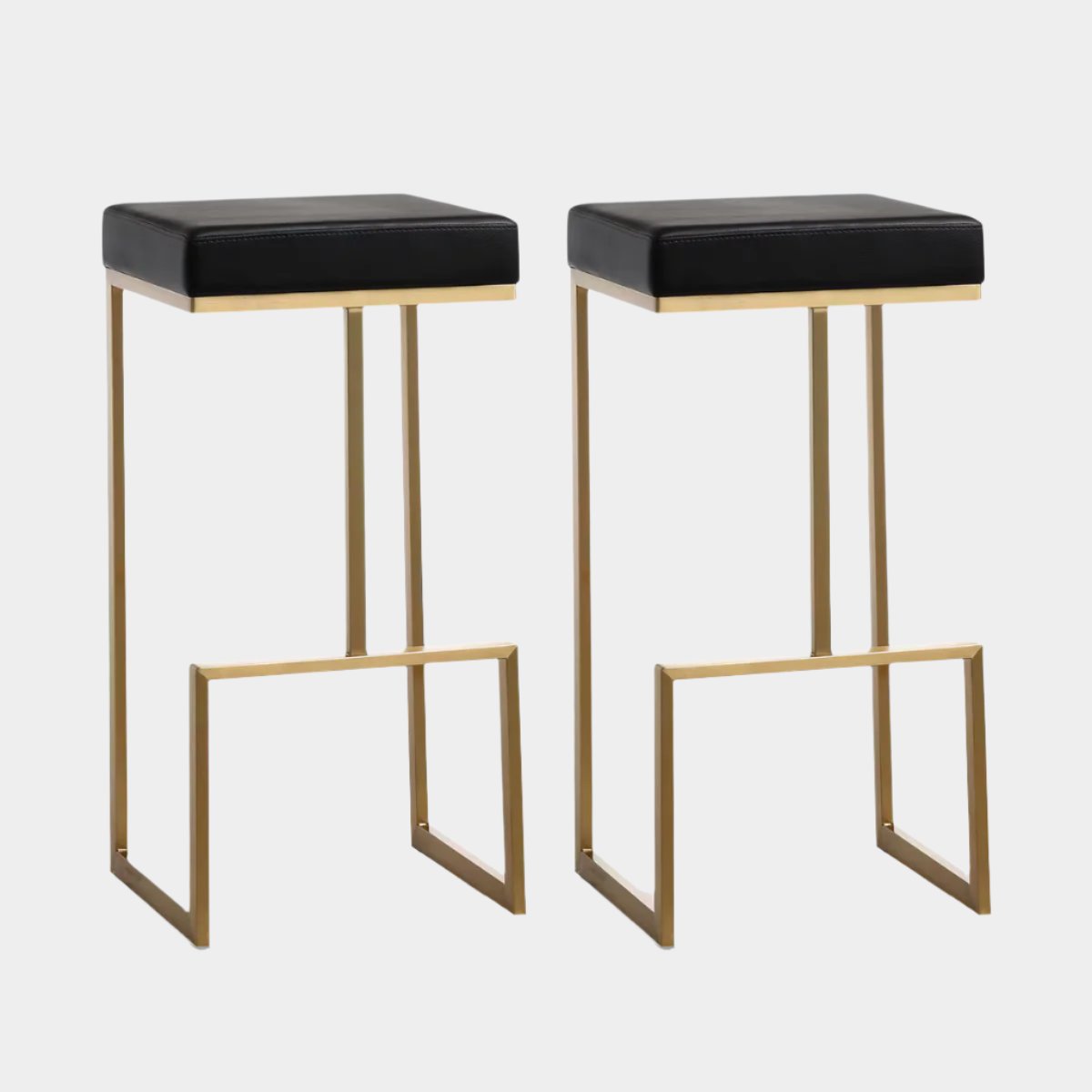 Ferrara Black Performance Vegan Leather and Gold Steel Barstool - Set of 2