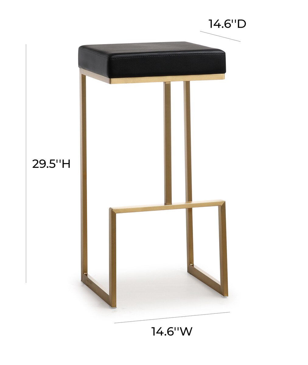 Ferrara Black Performance Vegan Leather and Gold Steel Barstool - Set of 2