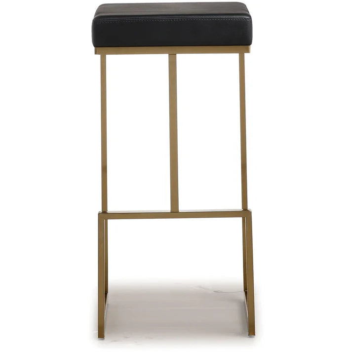 Ferrara Black Performance Vegan Leather and Gold Steel Barstool - Set of 2