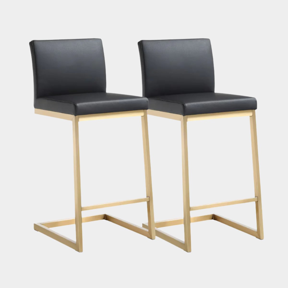 Parma Black Performance Vegan Leather and Gold Steel Counter Stool - Set of 2