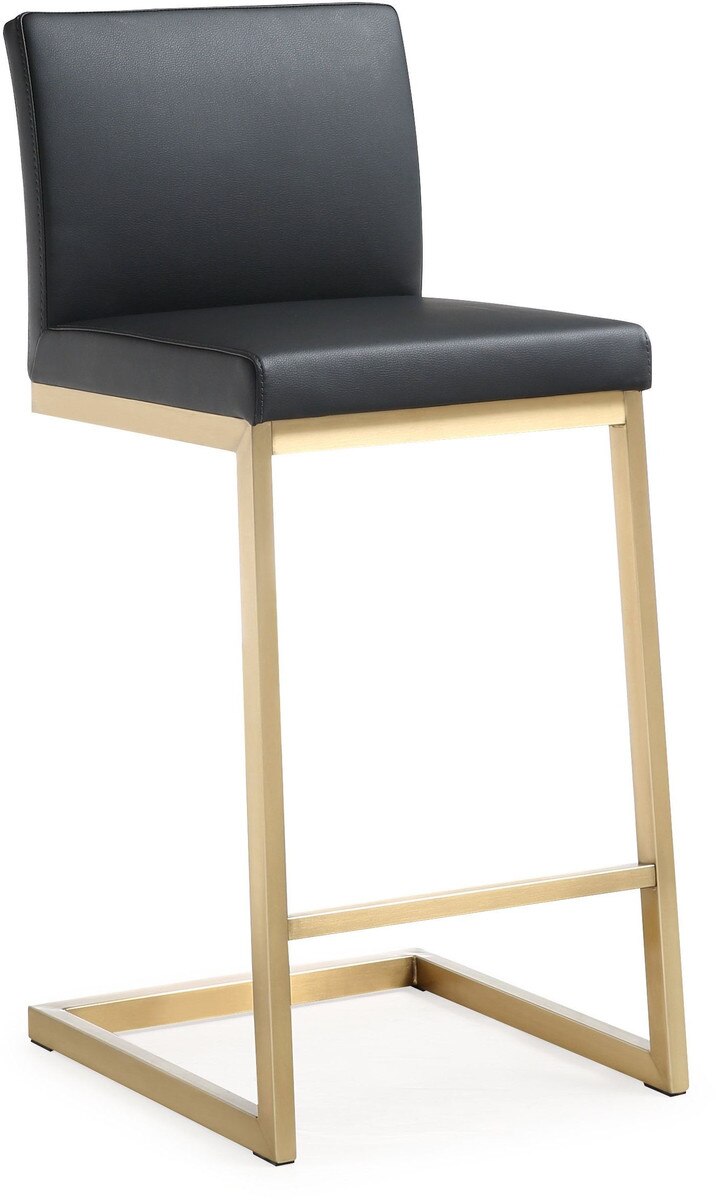 Parma Black Performance Vegan Leather and Gold Steel Counter Stool - Set of 2