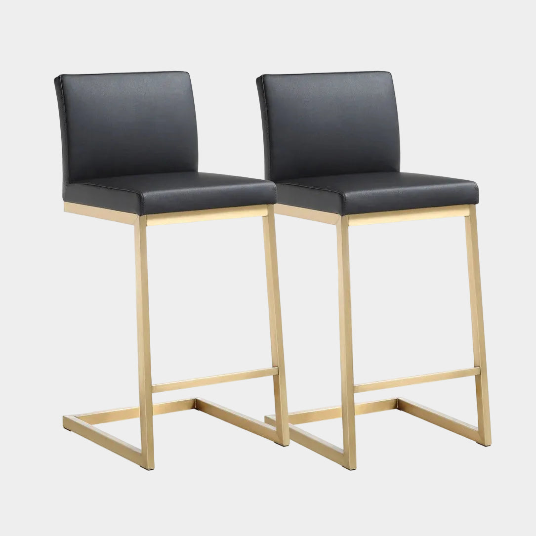 Tabouret de bar en cuir vegan noir et acier doré Parma Performance - Lot de 2