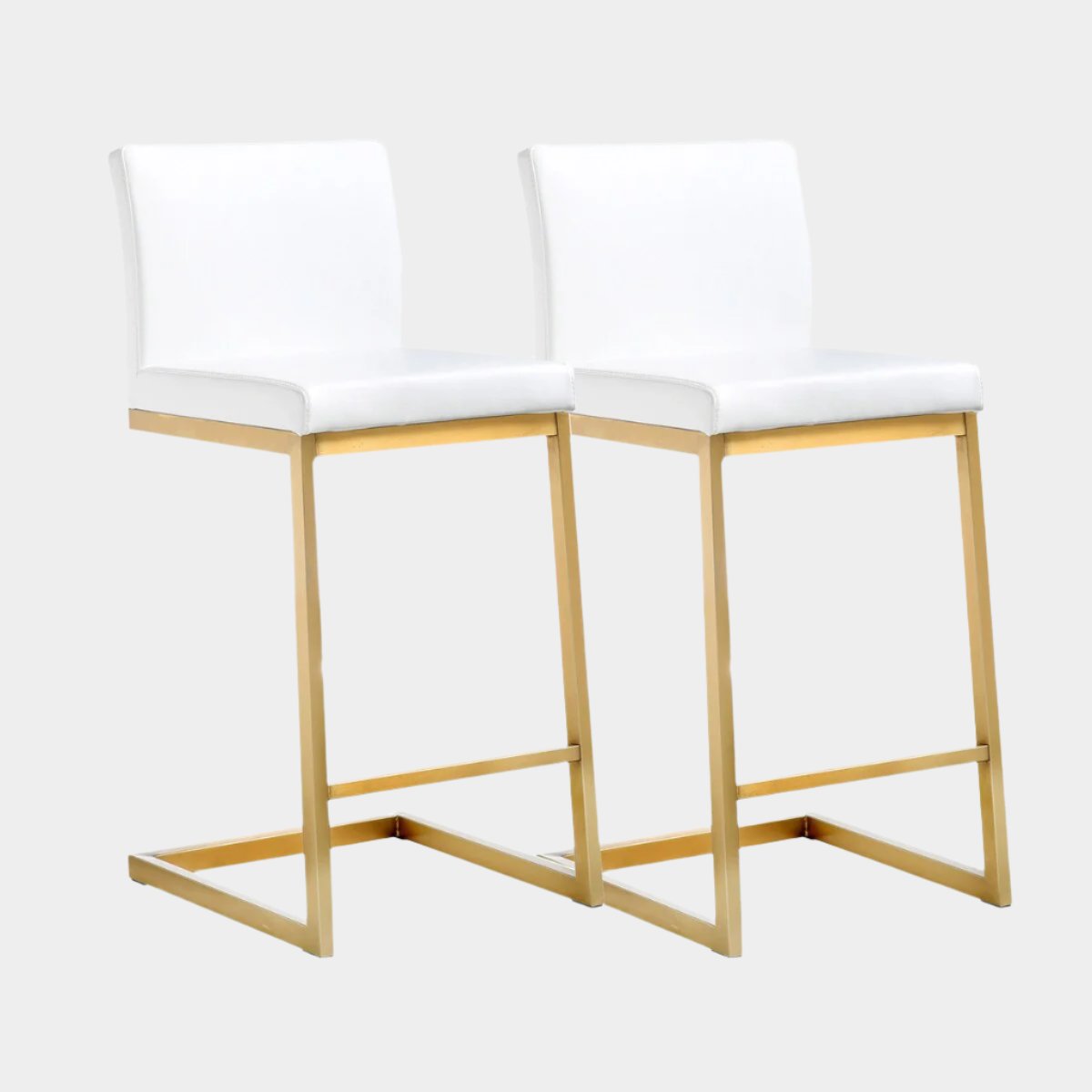 Parma White Performance Vegan Leather and Gold Steel Counter Stool - Set of 2