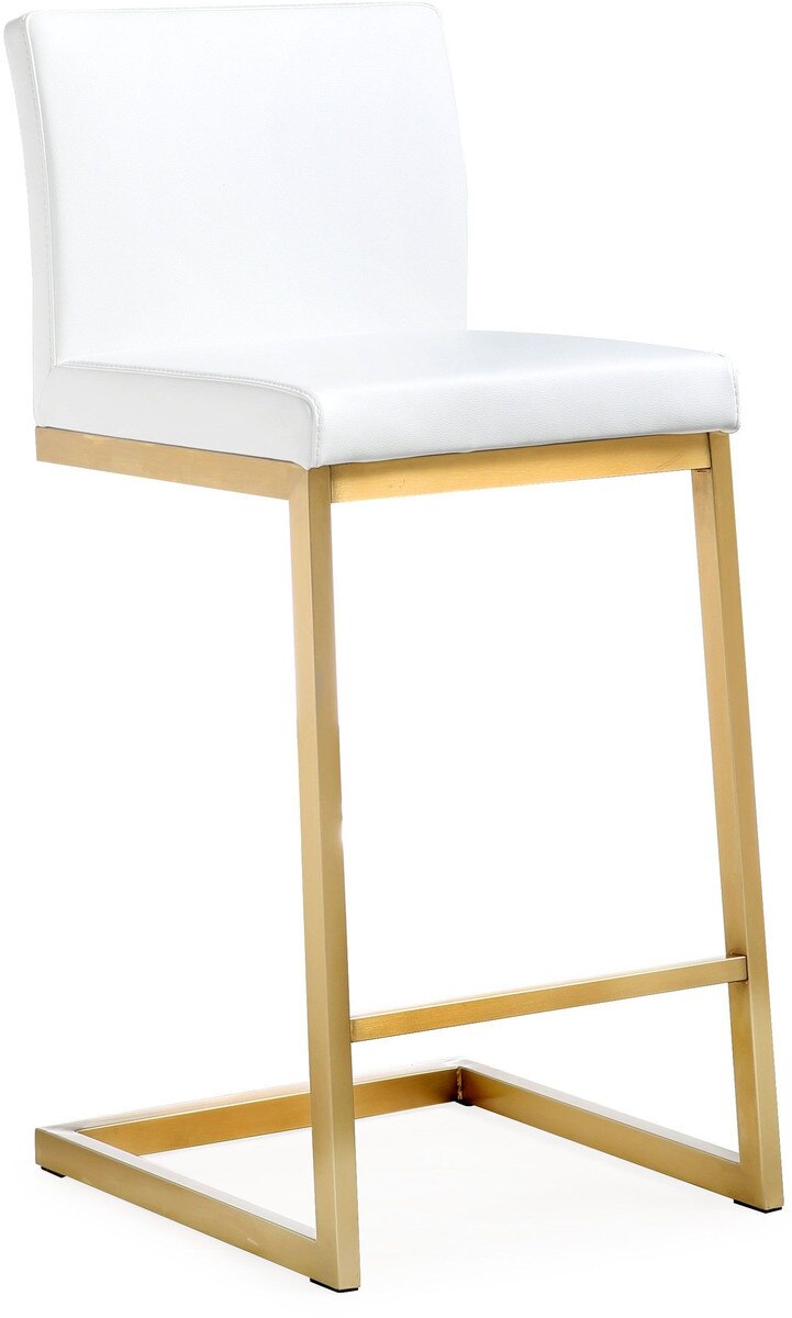 Parma White Performance Vegan Leather and Gold Steel Counter Stool - Set of 2