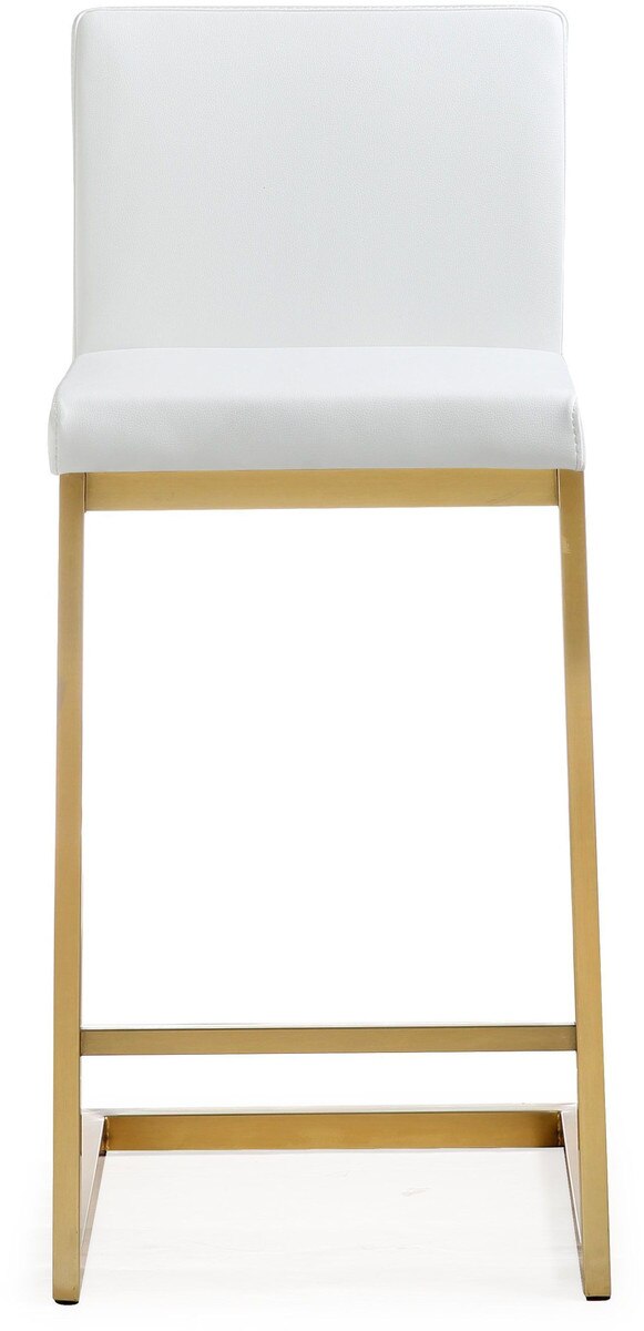 Parma White Performance Vegan Leather and Gold Steel Counter Stool - Set of 2