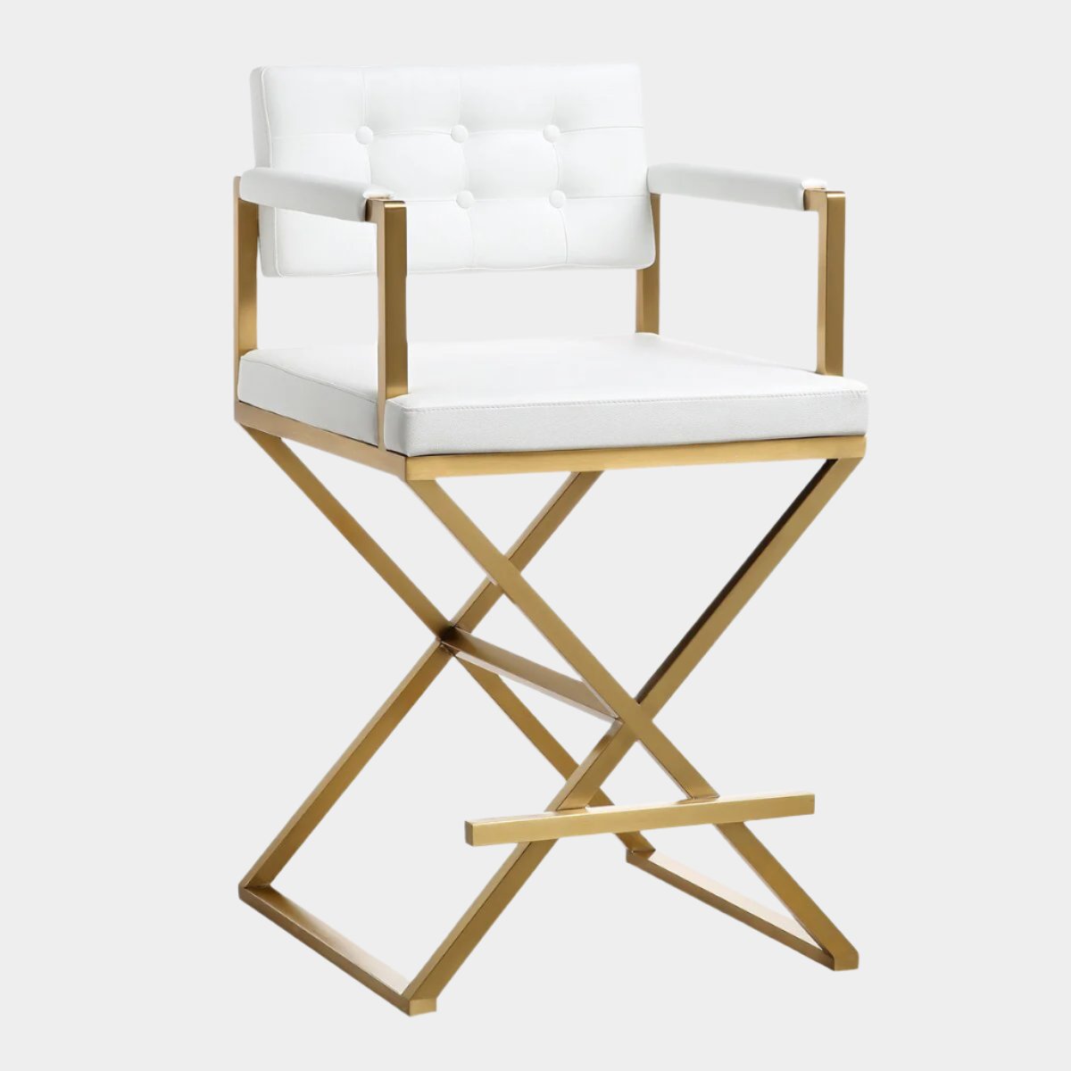 Director White Performance Vegan Leather and Gold Steel Counter Stool