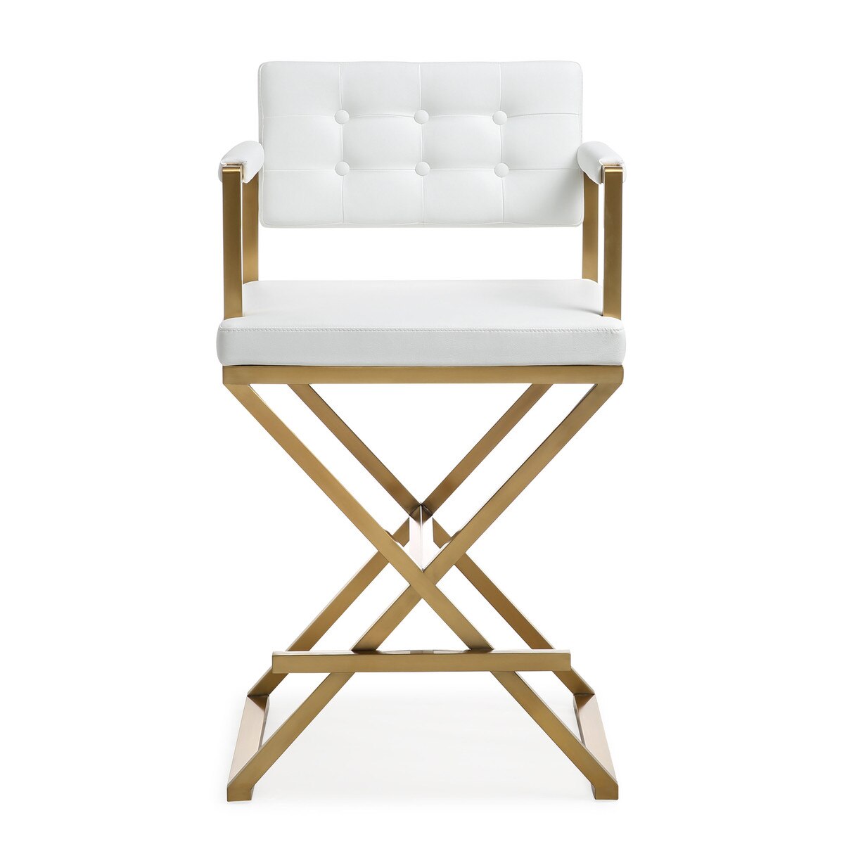 Director White Performance Vegan Leather and Gold Steel Counter Stool