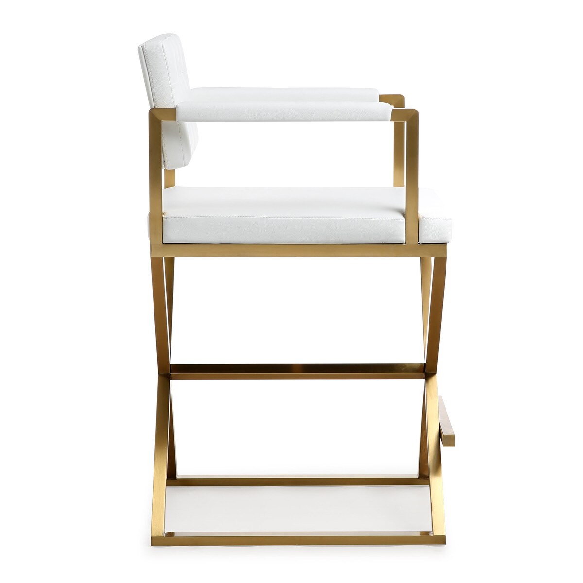 Director White Performance Vegan Leather and Gold Steel Counter Stool