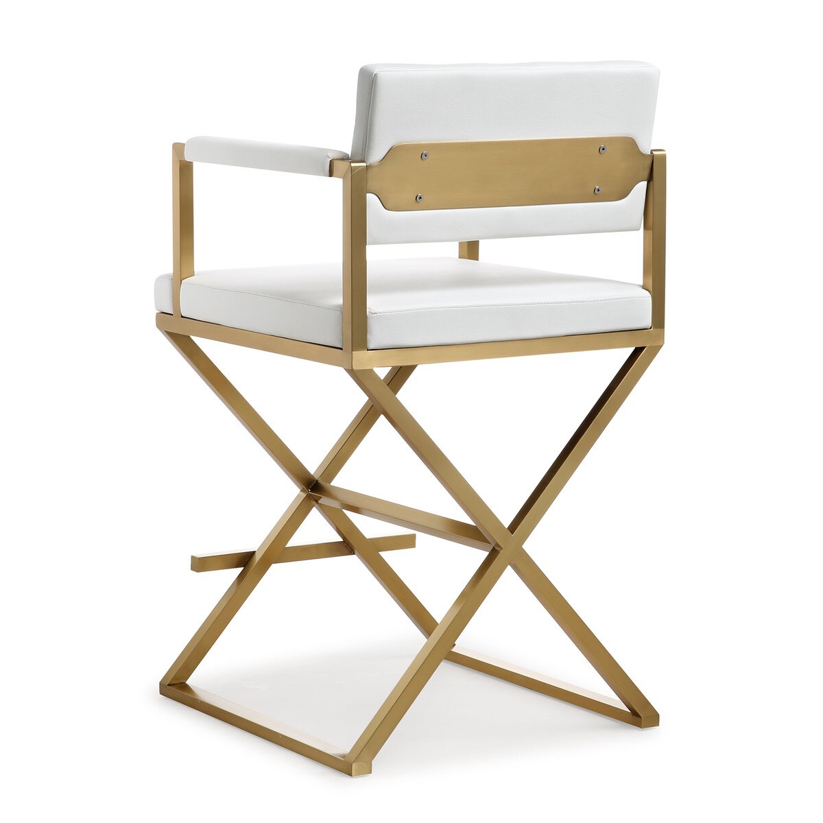 Director White Performance Vegan Leather and Gold Steel Counter Stool