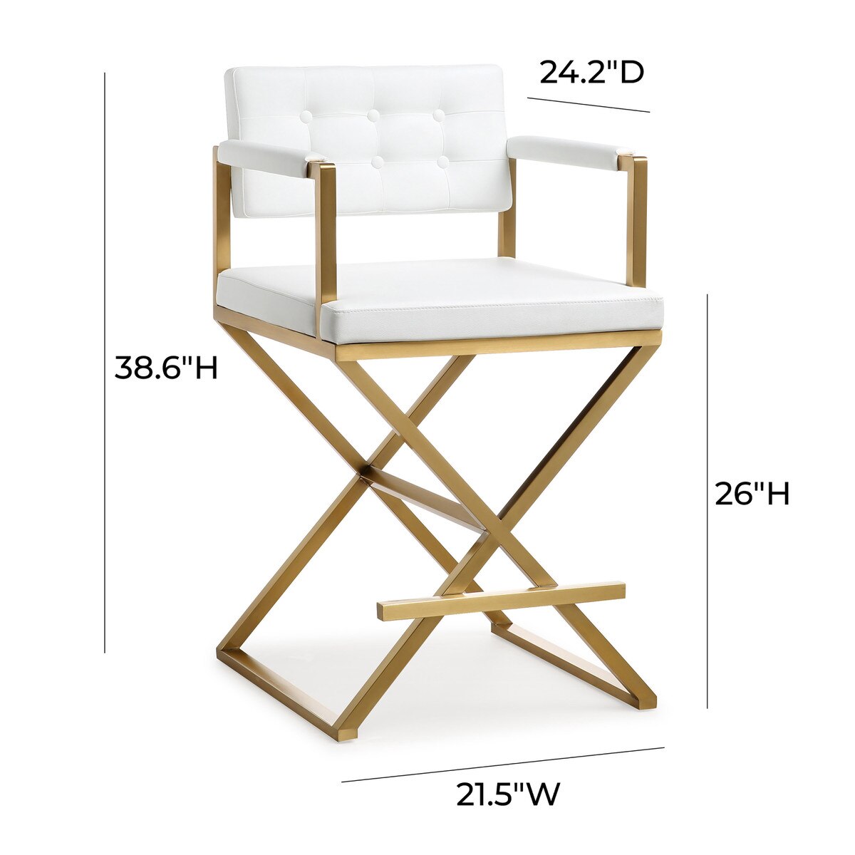 Director White Performance Vegan Leather and Gold Steel Counter Stool