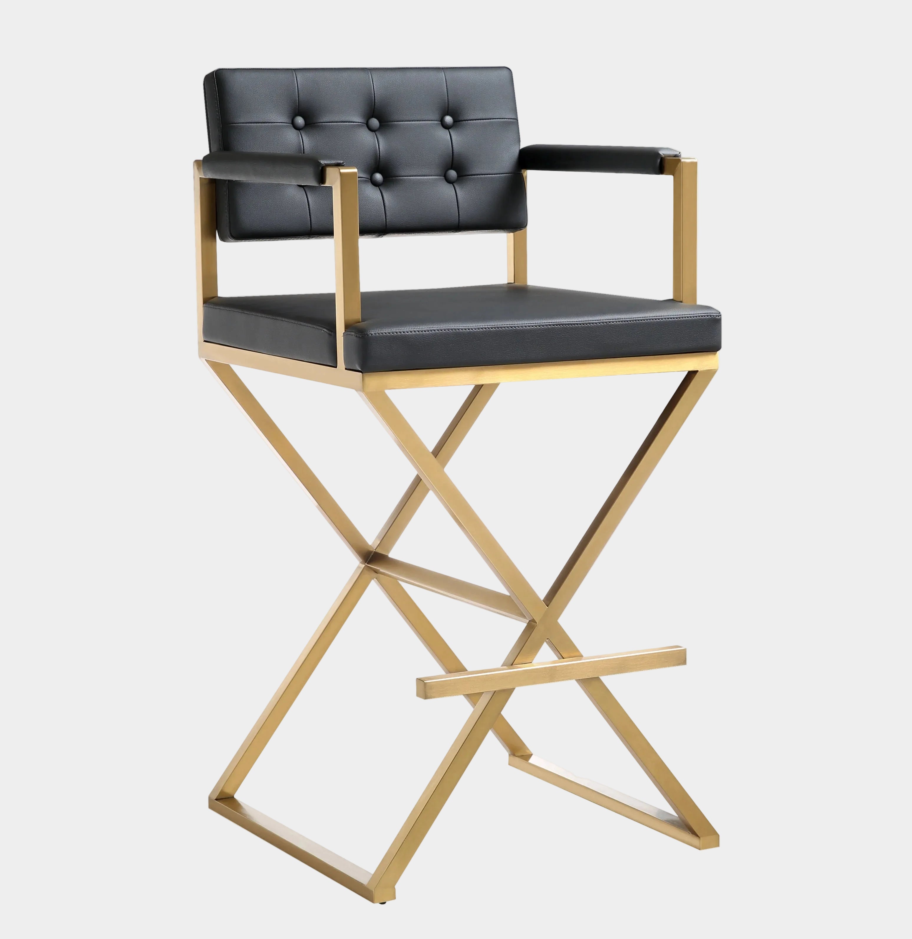 Tabouret de bar Director Black Performance en cuir végétalien et acier doré