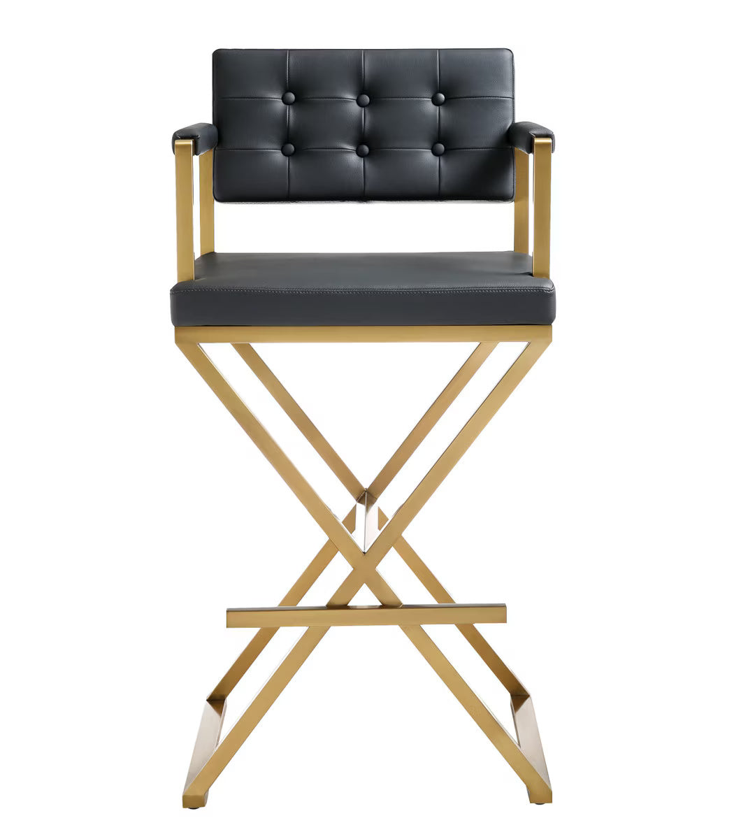 Director Black Performance Vegan Leather and Gold Steel Barstool