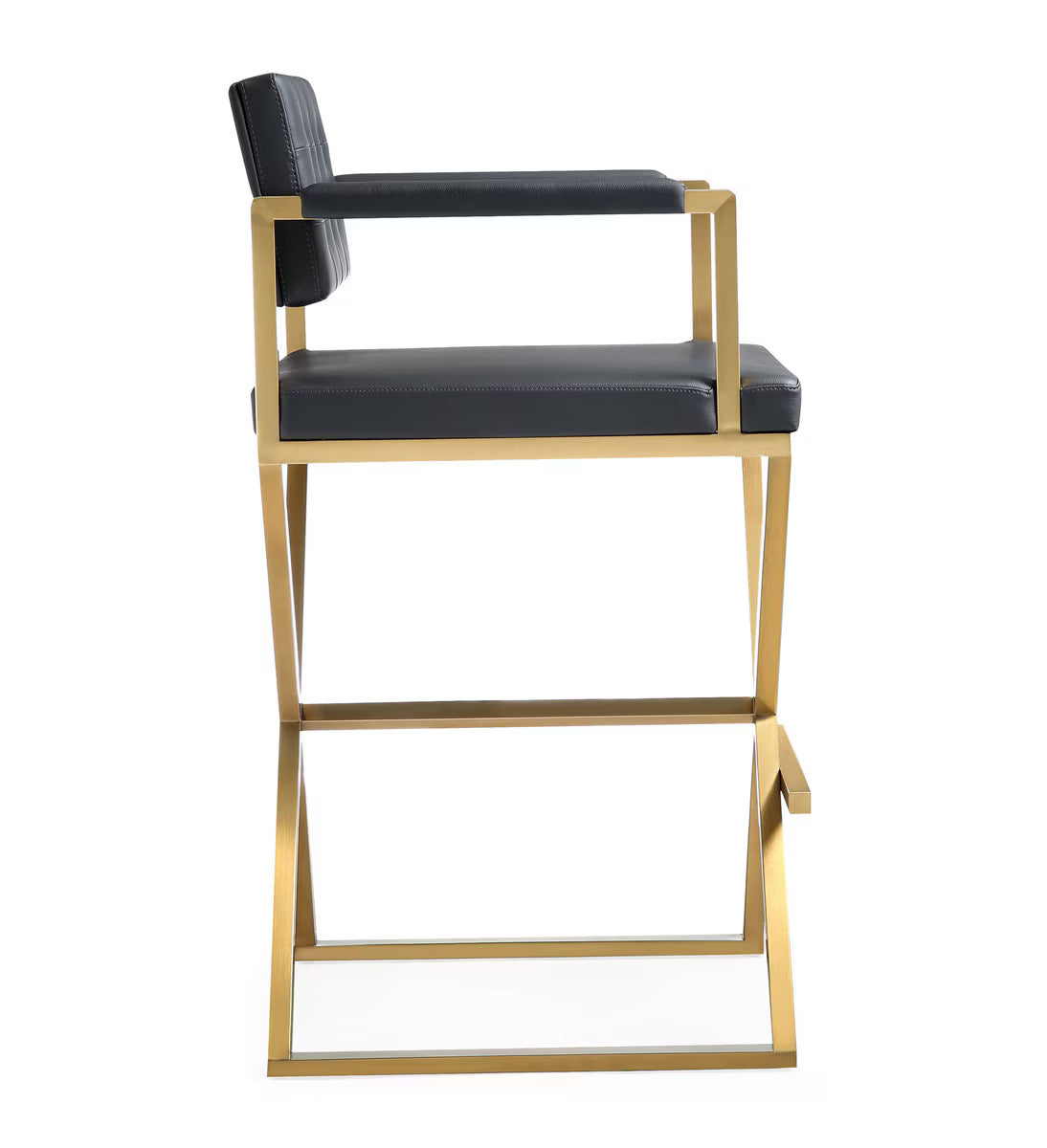 Director Black Performance Vegan Leather and Gold Steel Barstool