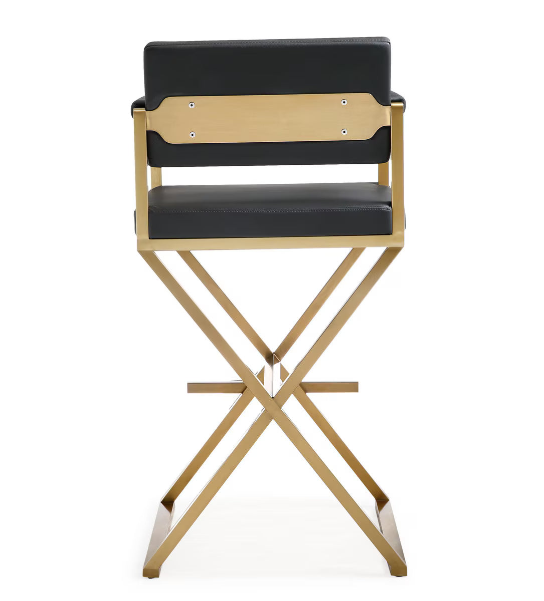 Director Black Performance Vegan Leather and Gold Steel Barstool