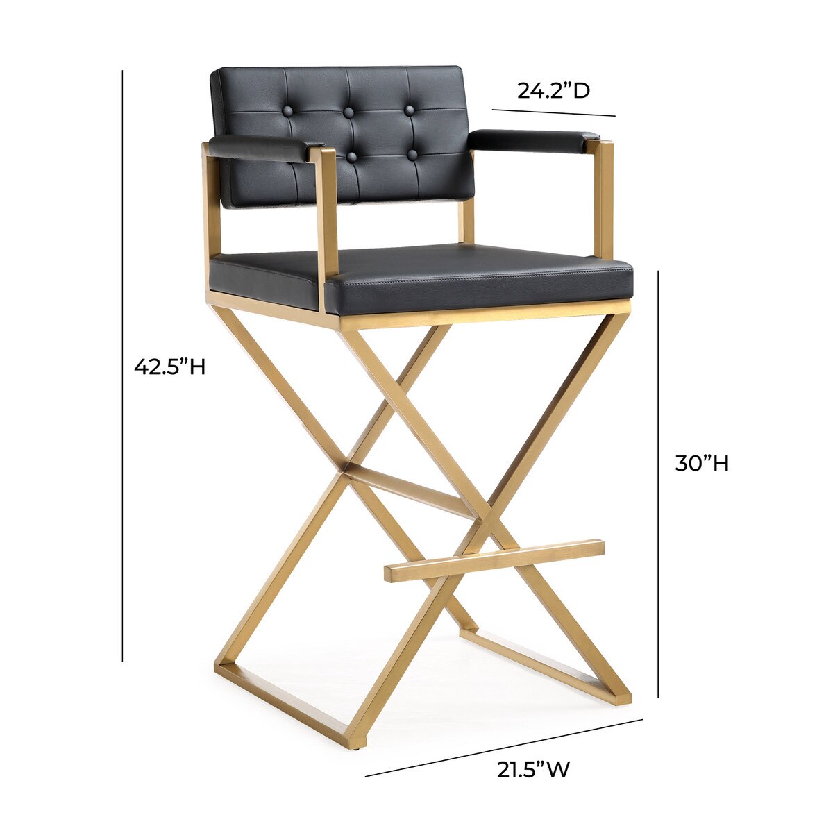 Director Black Performance Vegan Leather and Gold Steel Barstool