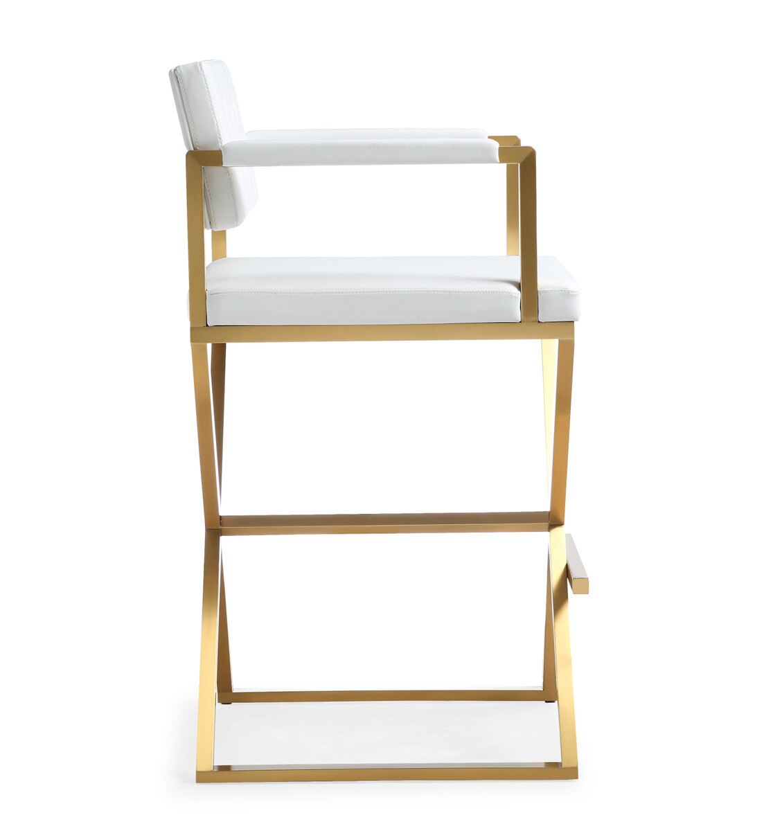 Director White Performance Vegan Leather and Gold Steel Barstool