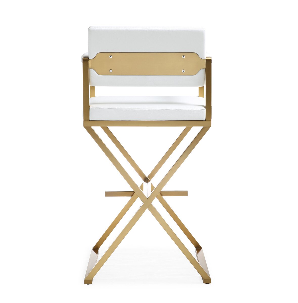 Director White Performance Vegan Leather and Gold Steel Barstool